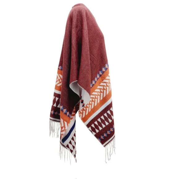 Loft Outlet Reversible Wrap Poncho With Fringe Geometric Print  one Size - Picture 12 of 12